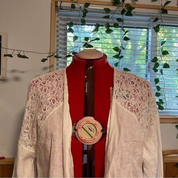 Bellambia White Linen Lace Blouse Open Cardigan Boho Minimalist Style Size 2X - Picture 9 of 9